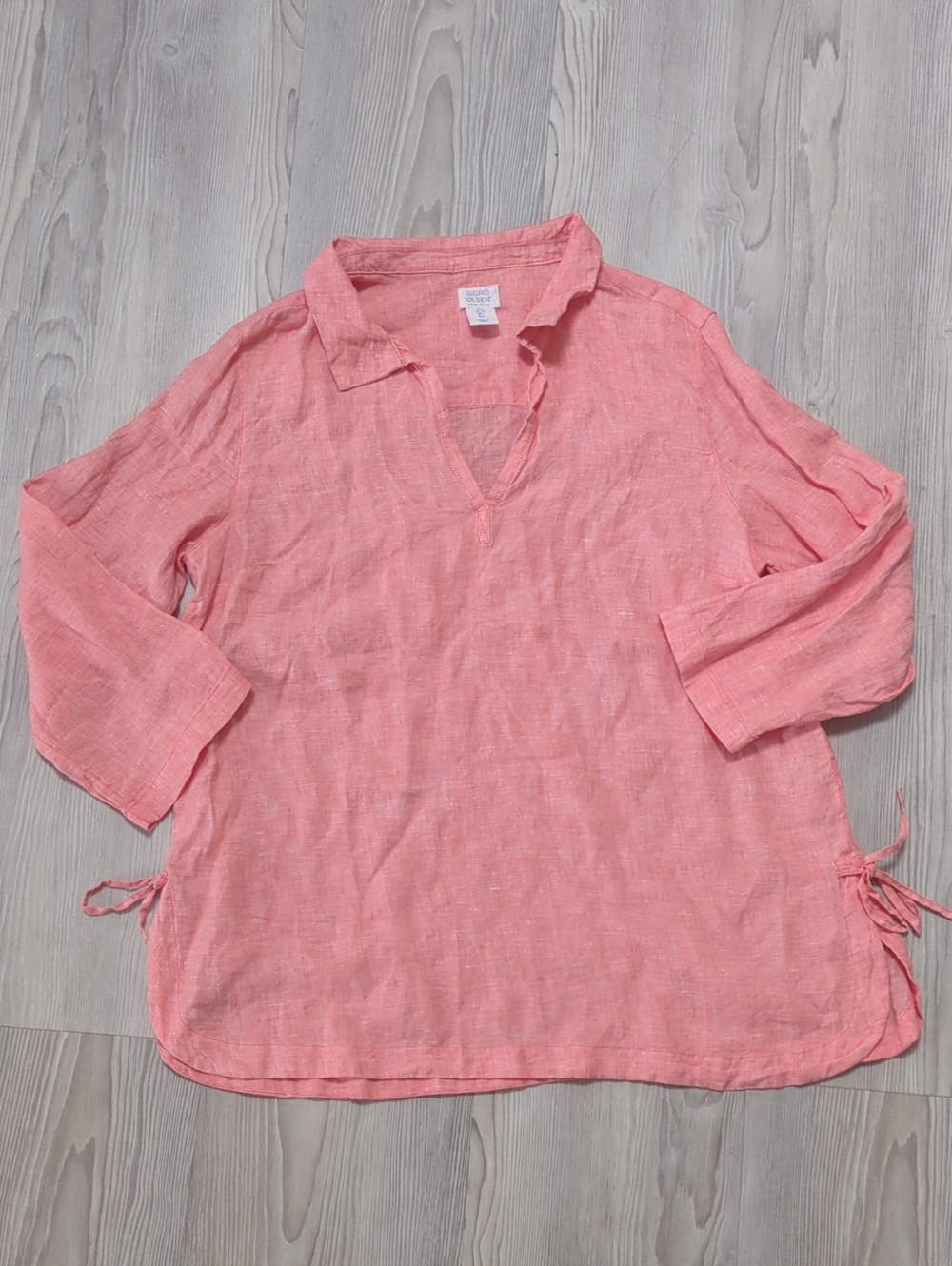 Sigrid Olsen 100% Linen Coral Pink Tunic Blouse Top Large